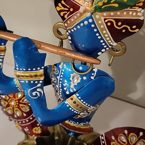 Handcrafted Multicolor Metal Krishna Tea Light Holder - Picture 2 of 5